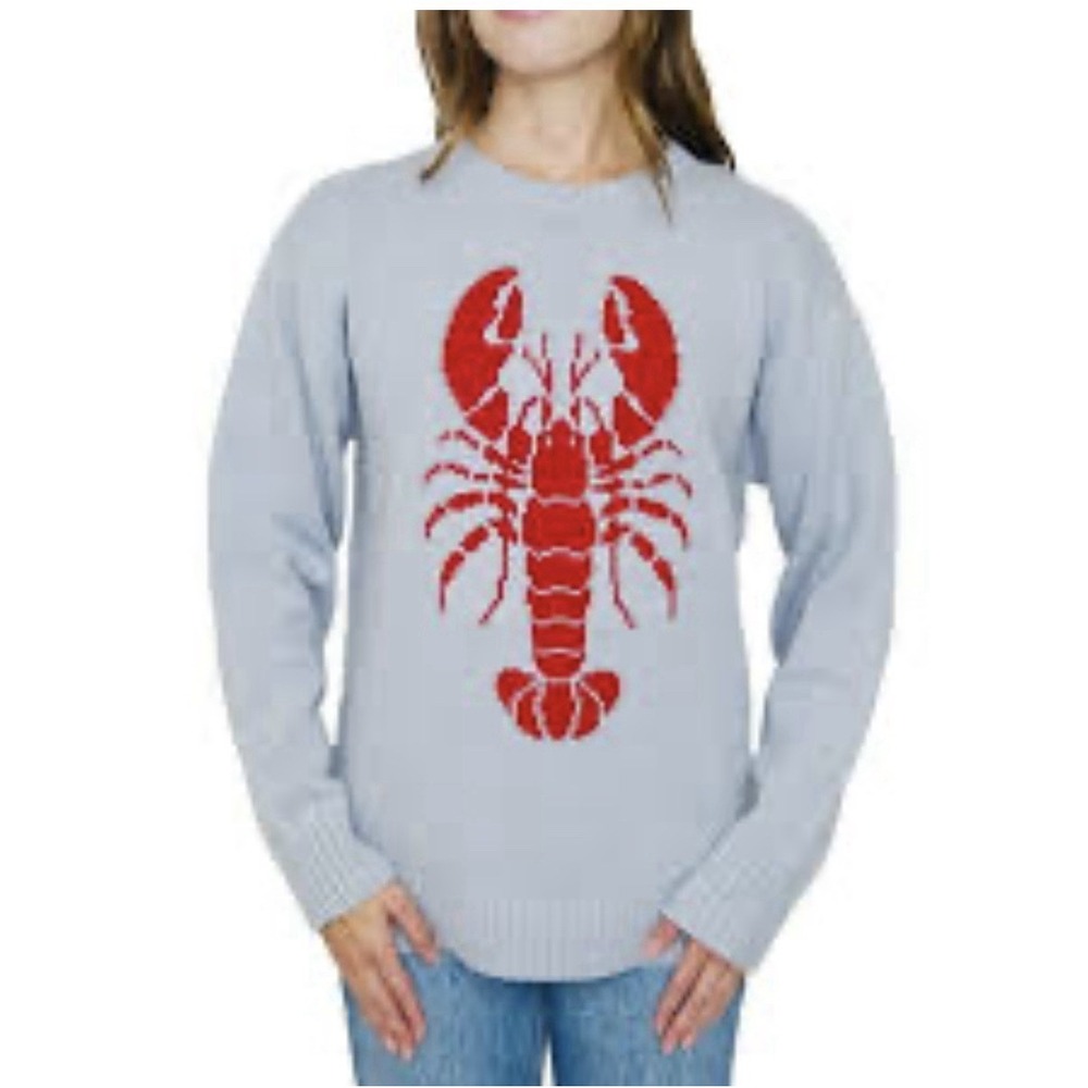 Mighty Fine Americana Lobster Sweater Women's Size XXL Blue Red Coastal Preppy
